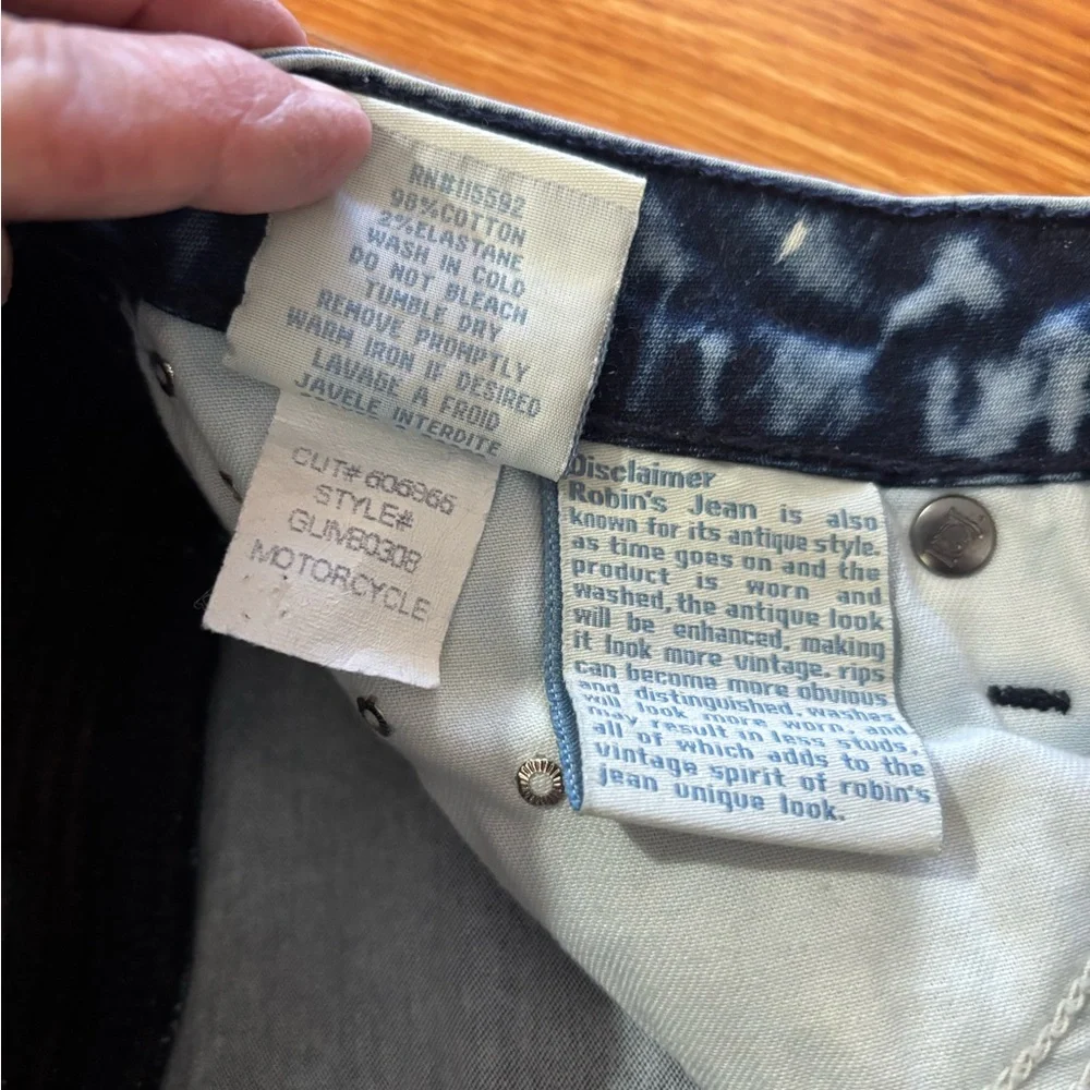 RARE * ROBIN’S JEANS MOTORCYCLE MOTO ACID WASH STUDDED JEANS * Cut 606966 * Y2K - Picture 14 of 17